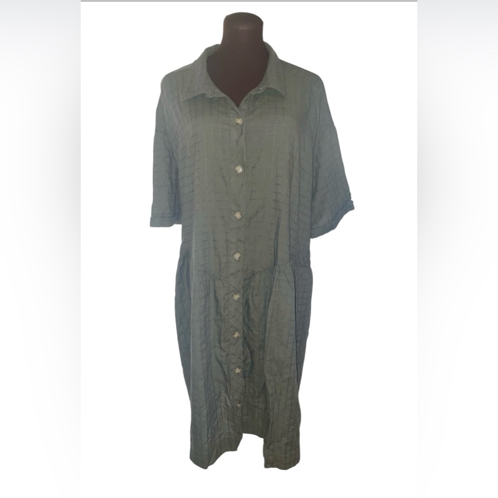 TERRA & SKY Plus Size Green Cotton Button Down Collared Tiered Tunic Dress 4X